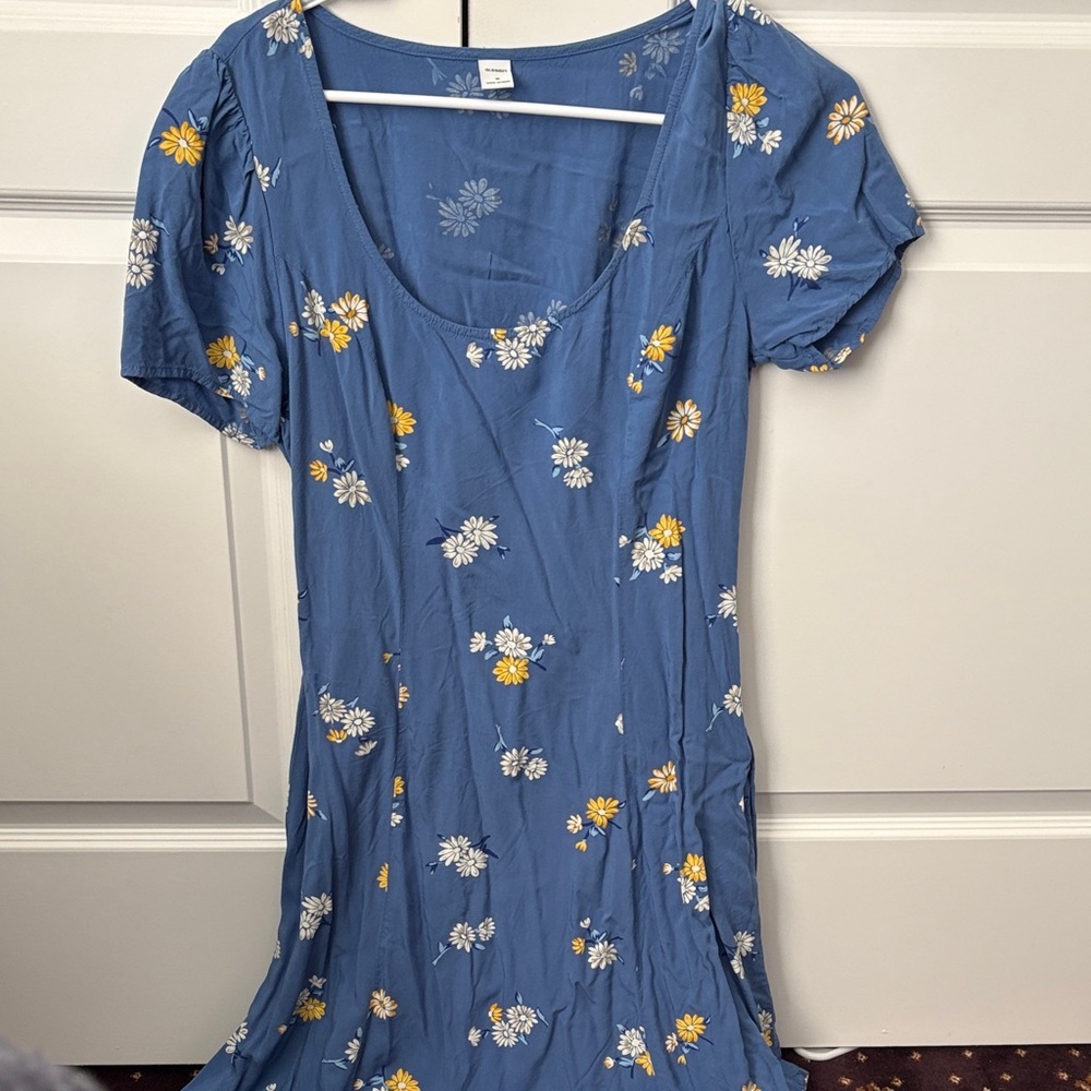 Old navy Floral Blue Dress with Yellow and White Accents